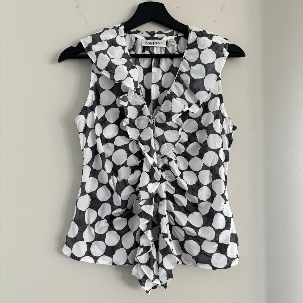 FARINAZ TAGHAVI Women Size 4 White Dressy Tank Top Ruffle Sleeveless Blouse